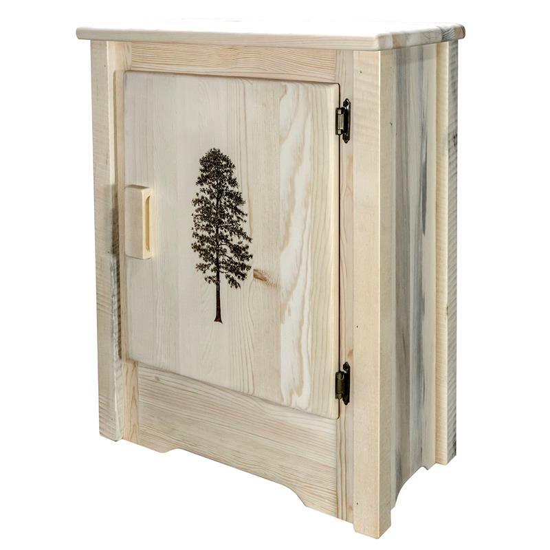 Pemberly Row Wood Accent Cabinet with Engraved Pine in Natural