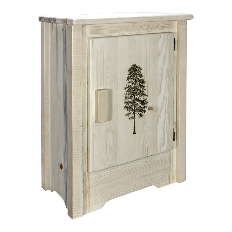 Pemberly Row Wood Accent Cabinet with Engraved Pine in Natural