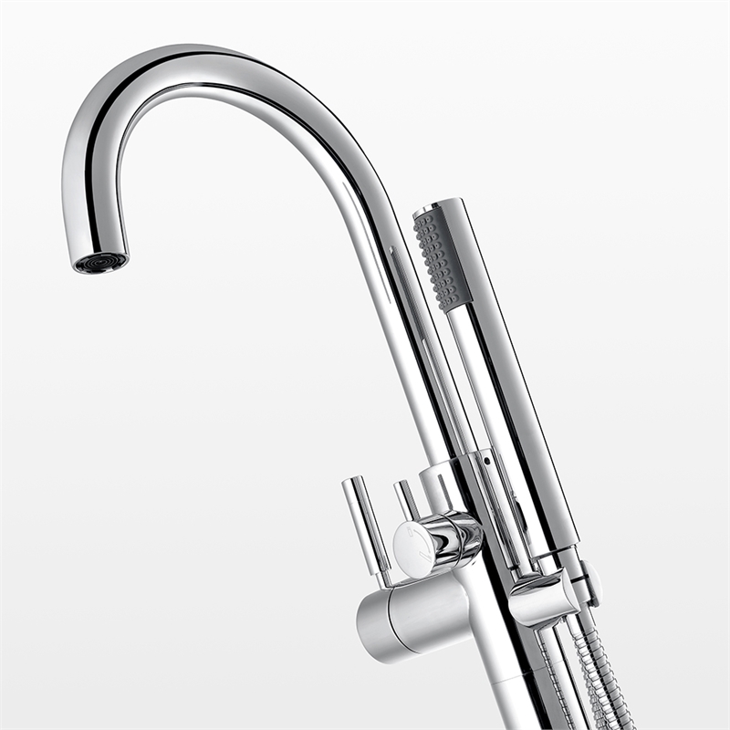 Pemberly Row 1-Handle Freestanding Roman Tub Faucet with Hand Shower in Chrome