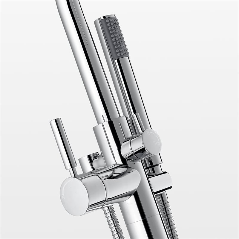 Pemberly Row 1-Handle Freestanding Roman Tub Faucet with Hand Shower in Chrome