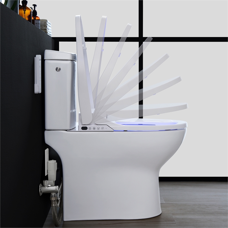 Pemberly Row Elongated Hands-Free Smart Bidet Toilet in White