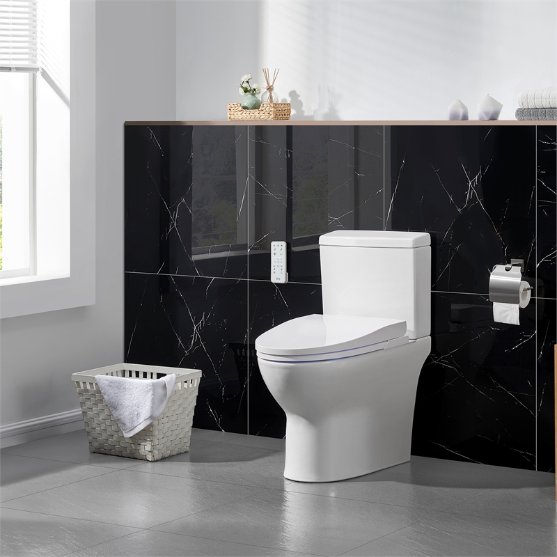 Pemberly Row Elongated Hands-Free Smart Bidet Toilet in White
