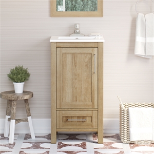 Pemberly Row 18&quot Bathroom Vanity in White Oak with White Ceramic Vanity Top