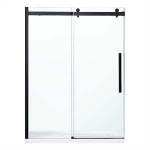 Pemberly Row Matte Black Shower Kit Base and Door 32&quot x 60&quot x 81&quot