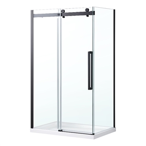 Pemberly Row 48&quot x 78.75&quot Soft-Close Sliding Shower Door in Matte Black