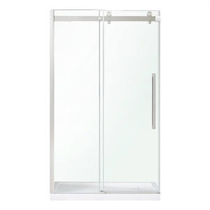 Pemberly Row 48&quot x 78.75&quot Soft-Close Sliding Shower Door in Satin Nickel