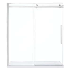 Pemberly Row 72&quot x 78.75&quot Soft-Close Sliding Shower Door in Satin Nickel