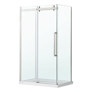 Pemberly Row Stainless Steel Corner Shower Kit Base and Door 32&quot x 48&quot x 81&quot