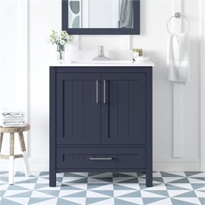 Pemberly Row 30&quot Bathroom Vanity in Midnight Blue with White Countertop