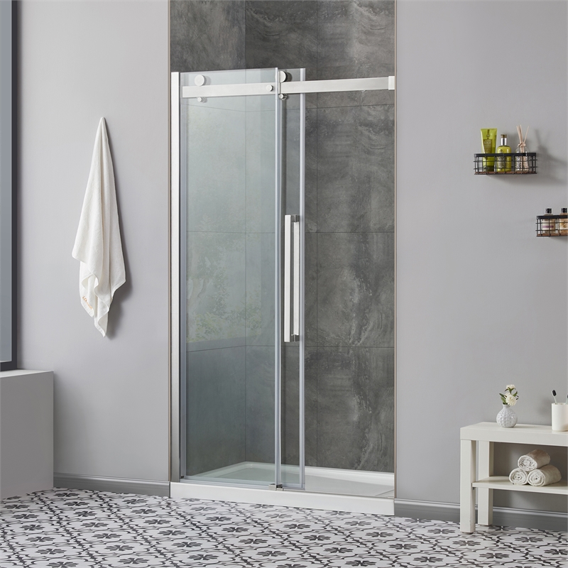 Pemberly Row Brushed Nickel Shower Kit Base and Door 36