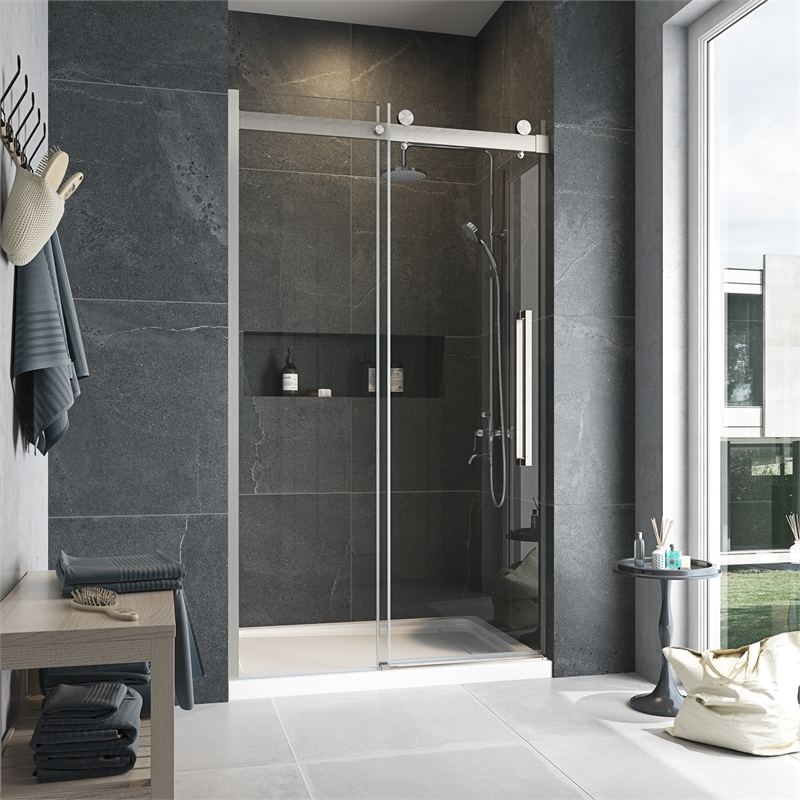 Pemberly Row Brushed Nickel Shower Kit Base and Door 32