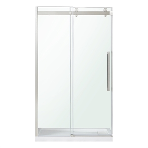 Pemberly Row Brushed Nickel Shower Kit Base and Door 32&quot x 48&quot x 81&quot
