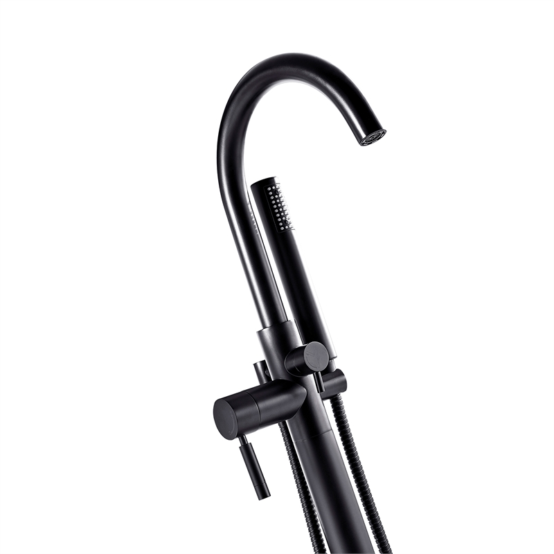 Pemberly Row 1-Handle Freestanding Roman Tub Faucet with Hand Shower in Black