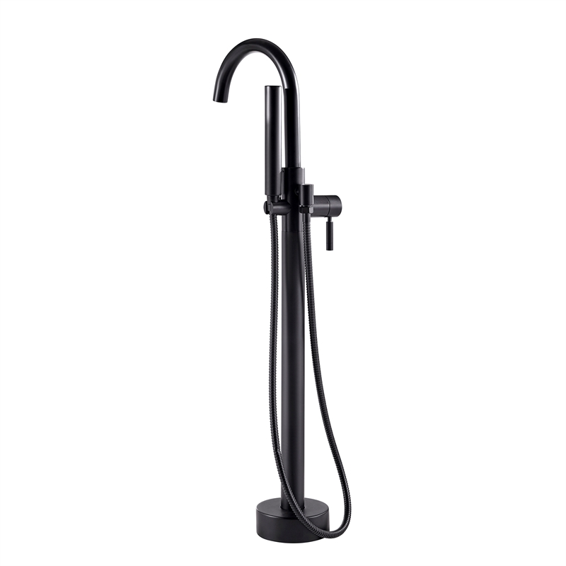 Pemberly Row 1-Handle Freestanding Roman Tub Faucet with Hand Shower in Black