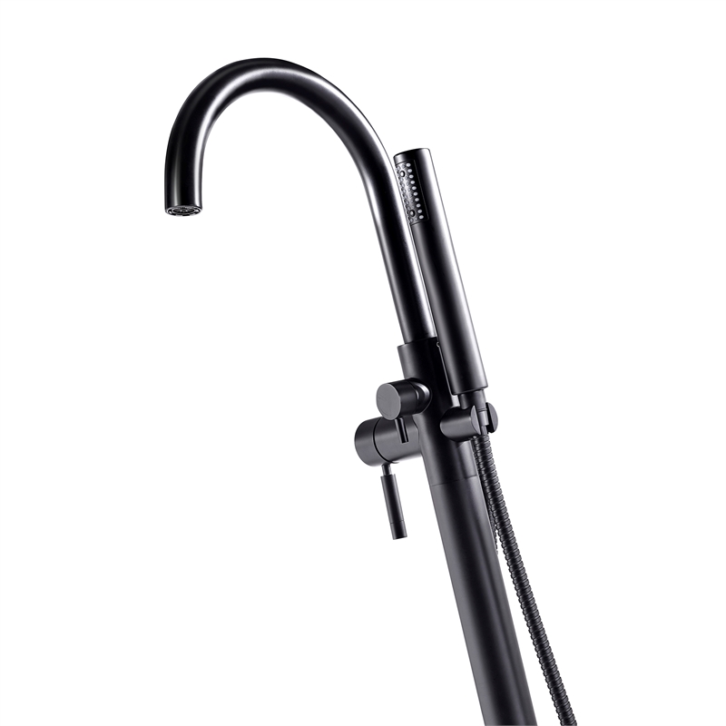 Pemberly Row 1-Handle Freestanding Roman Tub Faucet with Hand Shower in Black