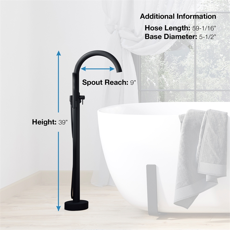 Pemberly Row 1-Handle Freestanding Roman Tub Faucet with Hand Shower in Black
