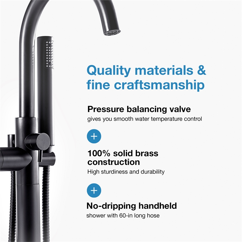 Pemberly Row 1-Handle Freestanding Roman Tub Faucet with Hand Shower in Black