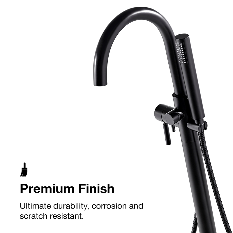 Pemberly Row 1-Handle Freestanding Roman Tub Faucet with Hand Shower in Black