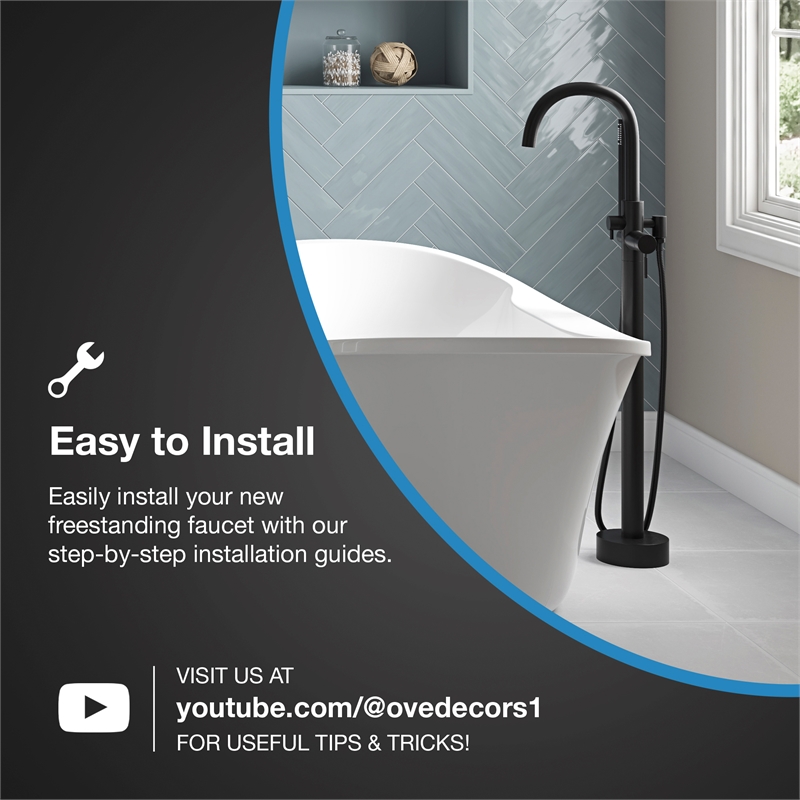 Pemberly Row 1-Handle Freestanding Roman Tub Faucet with Hand Shower in Black