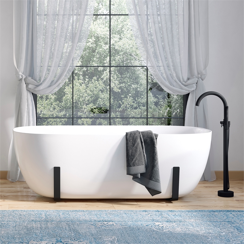 Pemberly Row 1-Handle Freestanding Roman Tub Faucet with Hand Shower in Black