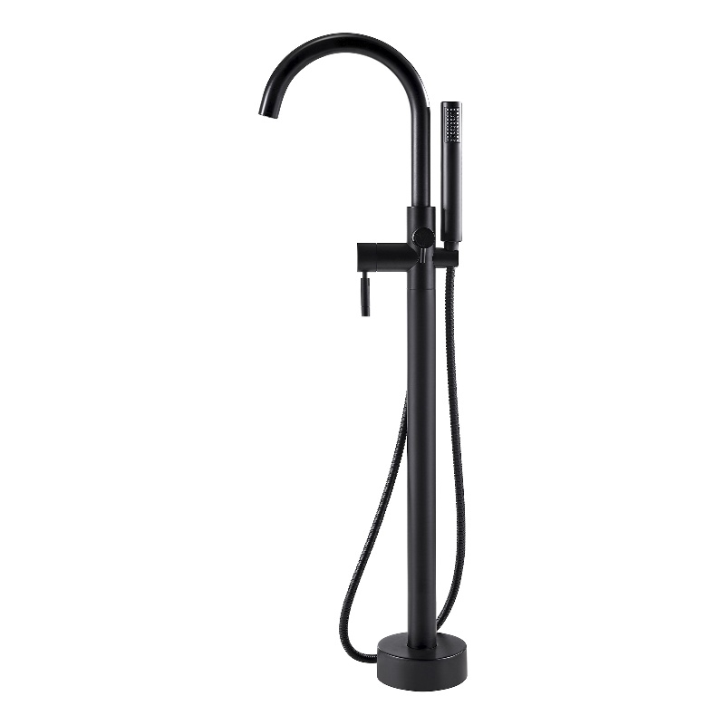 Pemberly Row 1-Handle Freestanding Roman Tub Faucet with Hand Shower in Black