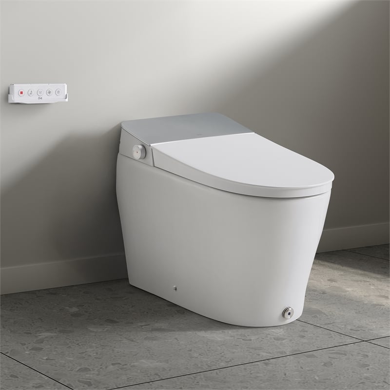 Pemberly Row 1.28/0.92GPF Dual-Flush Hands-Free Built-in Tank Smart Bidet Toilet