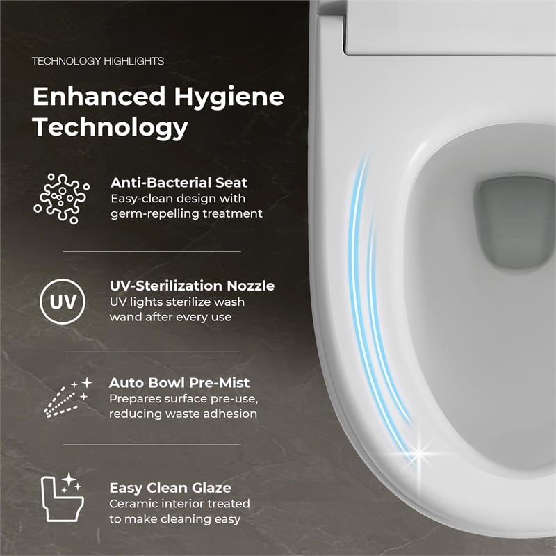 Pemberly Row 1.28/0.92GPF Dual-Flush Hands-Free Built-in Tank Smart Bidet Toilet