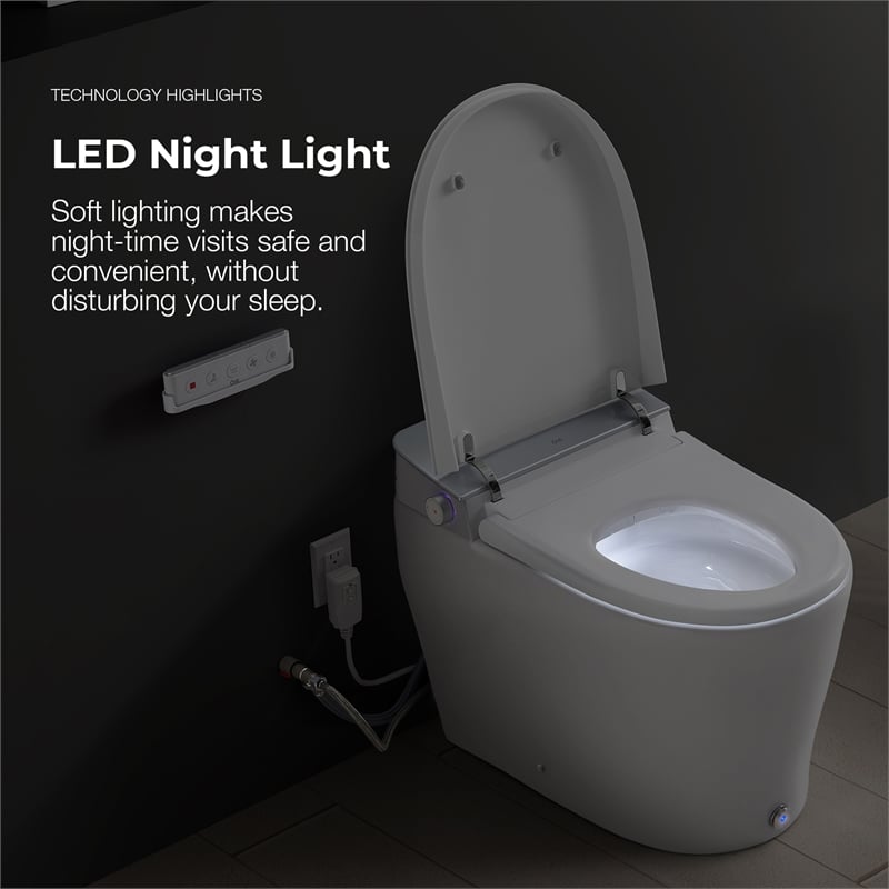 Pemberly Row 1.28/0.92GPF Dual-Flush Hands-Free Built-in Tank Smart Bidet Toilet