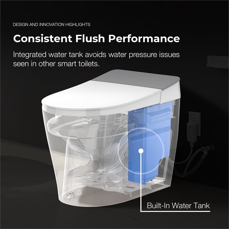 Pemberly Row 1.28/0.92GPF Dual-Flush Hands-Free Built-in Tank Smart Bidet Toilet