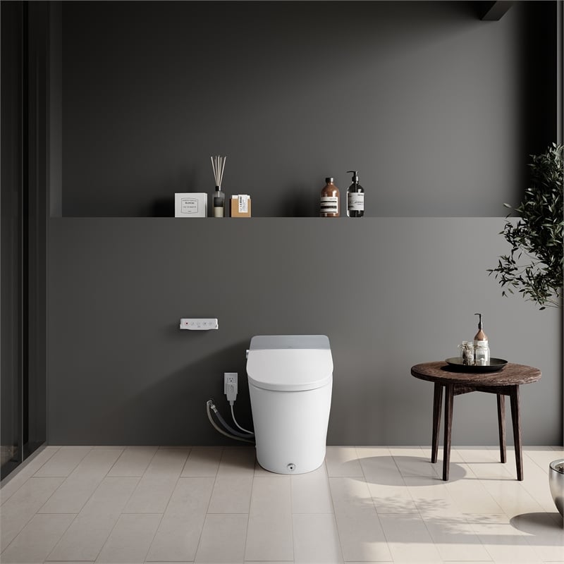 Pemberly Row 1.28/0.92GPF Dual-Flush Hands-Free Built-in Tank Smart Bidet Toilet