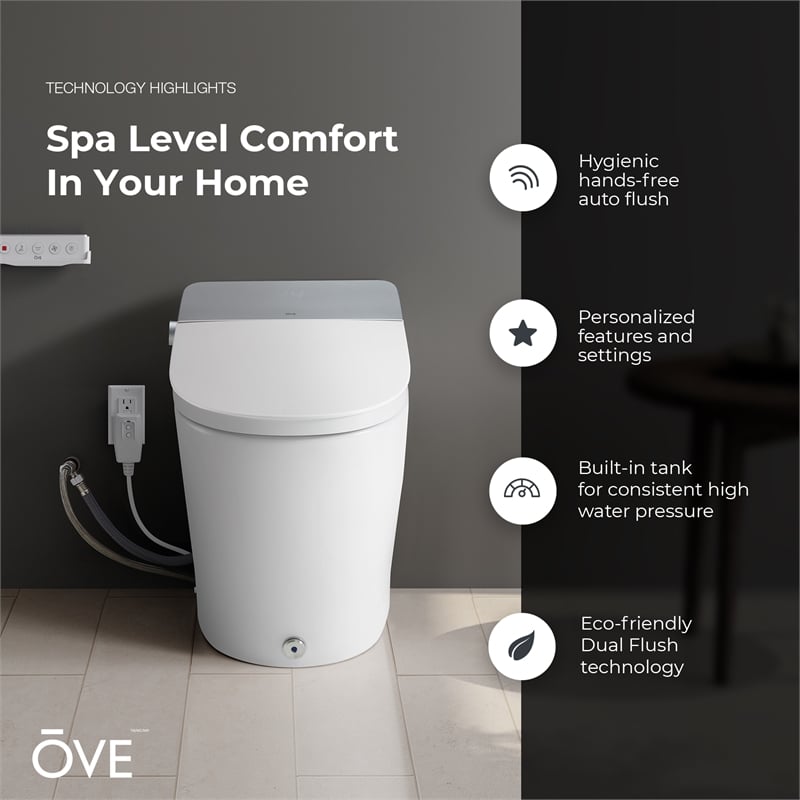 Pemberly Row 1.28/0.92GPF Dual-Flush Hands-Free Built-in Tank Smart Bidet Toilet