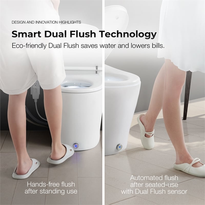 Pemberly Row 1.28/0.92GPF Dual-Flush Hands-Free Built-in Tank Smart Bidet Toilet