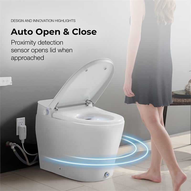 Pemberly Row 1.28/0.92GPF Dual-Flush Hands-Free Built-in Tank Smart Bidet Toilet