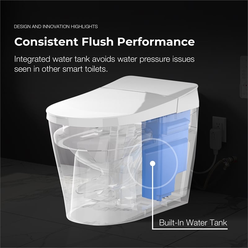 Pemberly Row 1.27/0.92 GPF Dual-Flush Smart Bidet Toilet with Built-in Tank