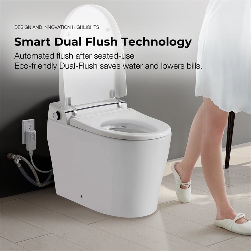 Pemberly Row 1.27/0.92 GPF Dual-Flush Smart Bidet Toilet with Built-in Tank