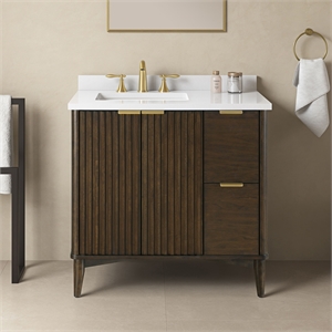 Pemberly Row 36&quot Bathroom Vanity in Dark Walnut with White Countertop