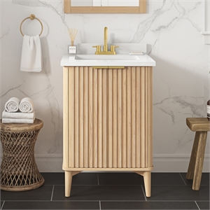 Pemberly Row 24&quot Bathroom Vanity in Rustic Ash with White Countertop