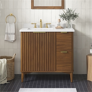 Pemberly Row 36&quot Bathroom Vanity in Warm Walnut with White Countertop