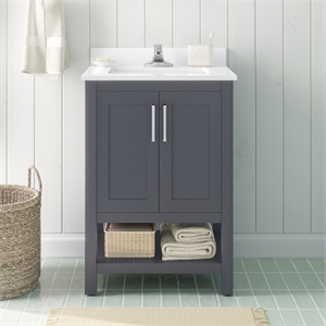 Pemberly Row 24&quot Bathroom Vanity in Dark Charcoal with White Countertop