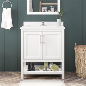 Pemberly Row 30&quot Bathroom Vanity in White with White Countertop