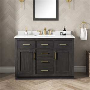 Pemberly Row 48&quot Bathroom Vanity in Matte Black Wood with White Countertop