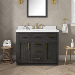 Pemberly Row 42&quot Bathroom Vanity in Matte Black Wood with White Countertop