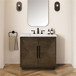 Pemberly Row 36&quot Bathroom Vanity in Aged Oak with Engineered Marble Countertop