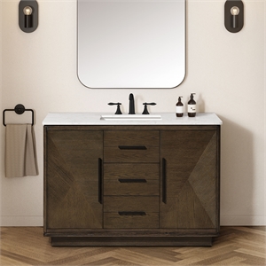 Pemberly Row 48&quot Bathroom Vanity in Aged Oak with Engineered Marble Countertop