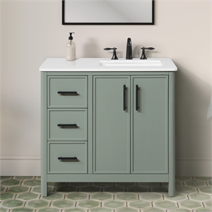 Pemberly Row 36&quot Bathroom Vanity in Sage Green with White Countertop