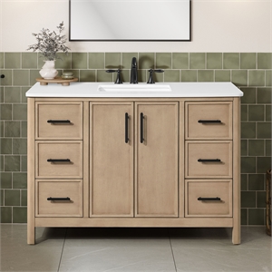 Pemberly Row 48&quot Bathroom Vanity in Sahara Birch with White Countertop