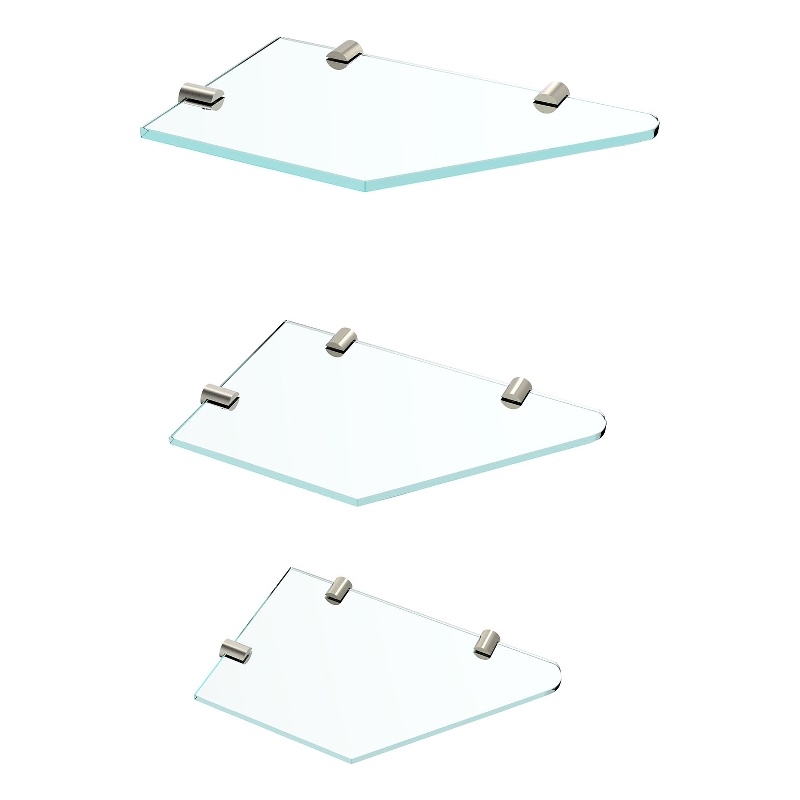 Pemberly Row Tempered Glass Corner Shower Shelves 3-Pack in Satin Nickel Finish