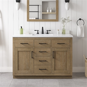 Pemberly Row 48&quot Bathroom Vanity in Driftwood Oak with White Countertop