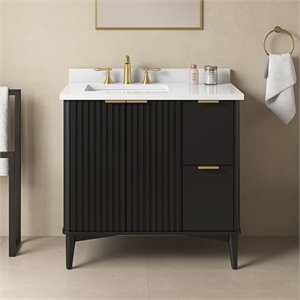 Pemberly Row 36&quot Bathroom Vanity in Onyx Black with White Countertop