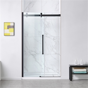 Pemberly Row 48&quot x 78.75&quot Soft-Close Sliding Shower Door in Matte Black